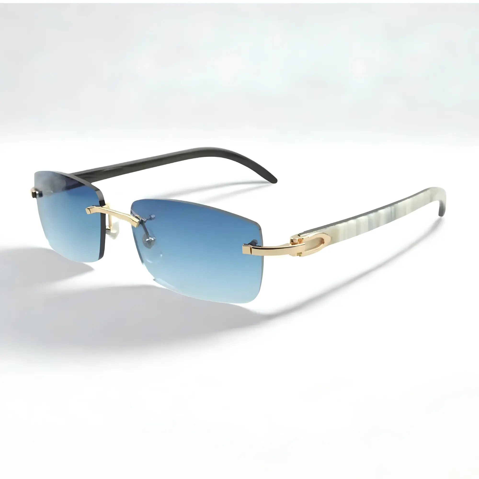 White Textured Buffs Blue Lens Sunglasses