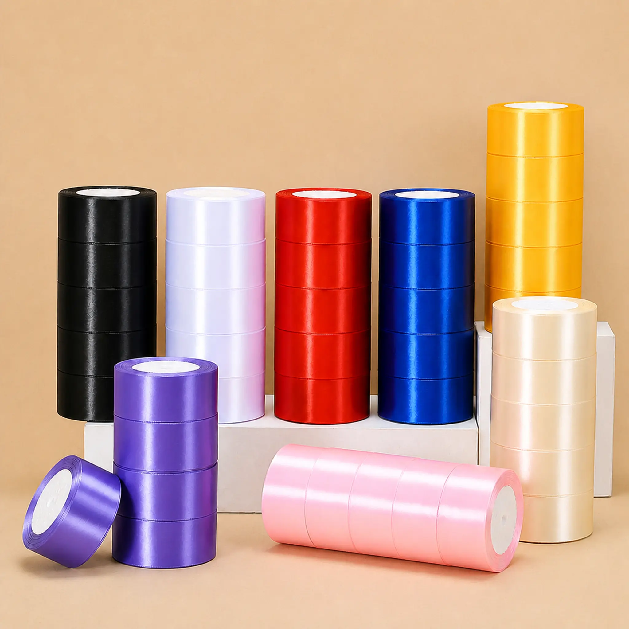 5 Rolls 4cm Satin Ribbons, DIY Crafting Supplies - for Creative Gift Packaging, Wrapping, Floral Cake Decorations, Handmade Roses, Diy Handmade