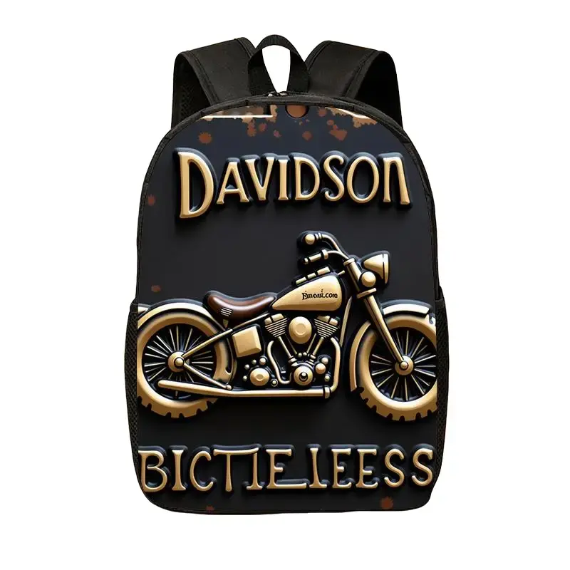 Vintage Motorcycle Backpack, Lightweight Large Capacity Daypack with Adjustable Straps & Side Pockets, Durable Laptop Bookbag for Commute, Travel, Hiking, Motorcycle Lover Gift for Men Women