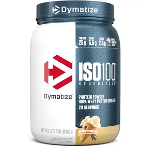 Dymatize ISO100 Hydrolyzed Protein Powder, 100% Whey Isolate, 25g of Protein, 5.5g BCAAs, Gluten Free, Fast Absorbing, Gourmet Vanilla, 20 Servings