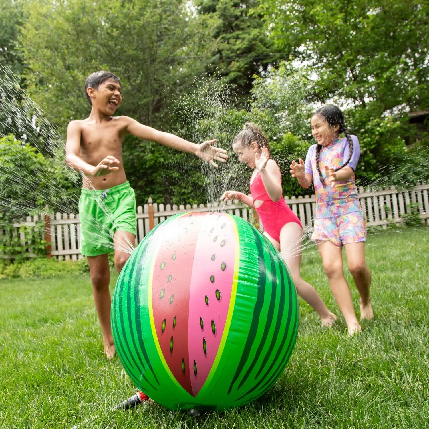 Giant Inflatable Water Sprinkler Watermelon Sprayball, 25 1/2" Unisex Jumbo Toy for 4-6 Years, Garden Hose Compatible Outdoor Pool & Water Play Toy