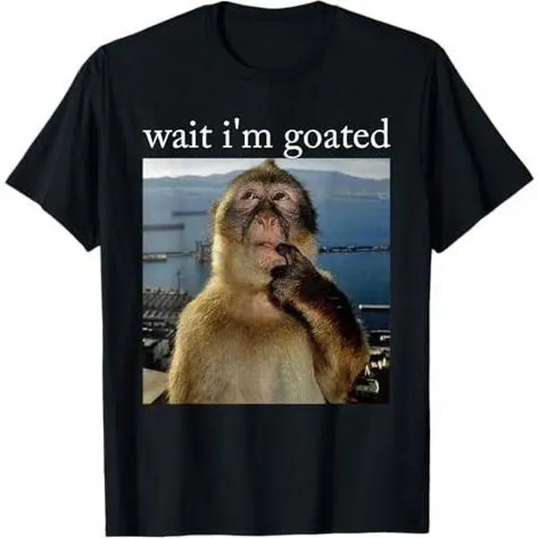 Wait I'm Goated Gibraltar Monkey Meme Graphic Tee, Funny Viral Thumb Sucking Monkey Trend T Shirt For Men Women