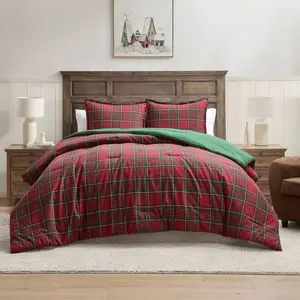 Hallmark Queen Flannel Plaid Comforter Set Red