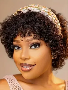 Human Hair Wig Pixie Short Cut Human Hair Afro Curly Human Hair Wigs Remy Hair For Women Full Machine Made Wigs 150% Density 10Inch Glueless Afro Wig Afro Kinky Wigs