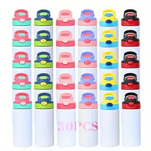 Kids' 30-Pack 12oz Sublimation-Ready Stainless Steel Insulated Leak-Proof Water Bottle Tumblers, Portable Kitchenware Drinkware with Colored Straws, Vacuum Flasks Shipped from USA Warehouse, Tumbler