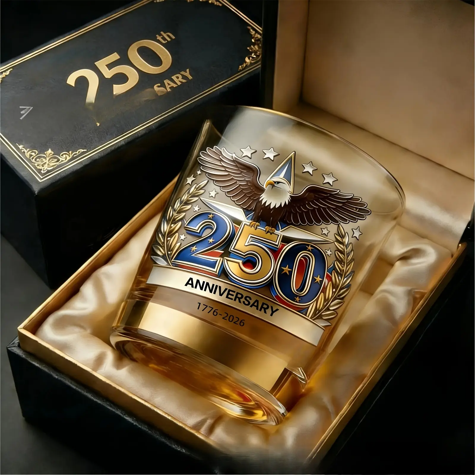 250th Anniversary Commemorative Whiskey Glass Set - Durable Old Fashioned Glassware, Heavy-Duty Drinkware for Adults, Home Bar Kitchenware