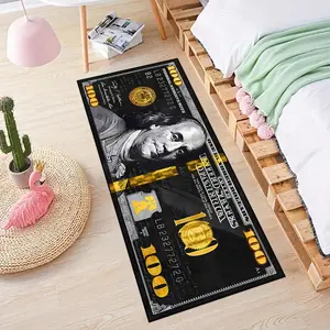 $100 Pattern Bedside Rug, Boho Washable Rug, 1 Count Non-slip Washable Soft Floor Mat, Decorative Carpet for Home Living Room Bedroom Includes Mat