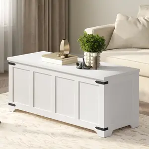 MAHANCRIS Storage Chest, 47.2" Storage Trunk with 2 Safety Hinges, Wooden Toy Chest, Entryway Shoe Bench, Large Toy Box for Kids Room, Bedroom, Living Room, White #SummerVibes#DealsforYouDays #SummerGarden
