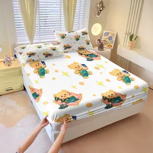 3 Pcs Cute Cartoon Bear Fitted Sheet Set, Kawaii Teddy Bear Microfiber Deep Pocket Kids Bedding, Ideal Gift for Bear Lovers and Children