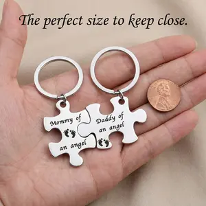 Mommy and Daddy of an Angel Keychains Memorial Puzzle Keyring for Infant Lost Stainless Steel Sympathy Gifts keychains keychain keychain for car keys keychains for women or men tiktokshopspringglowup
