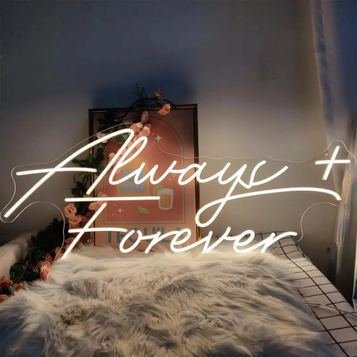 Forever Always LED Neon Sign, Led Neon Lights, Led Decoration, Romantic Love Quote Wall Decor, Ambient Decor Lighting, USB Powered, Warm Glow for Bedroom, Wedding Party, Easy Install, Perfect Gift