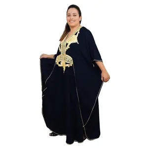 Moroccan Caftan for Women Plus Size Handmade Embroidered Kaftan Dress Elegant Long Fit XXL 4XL with Gold Embroideries