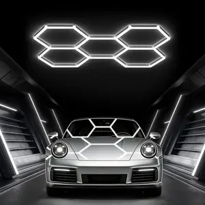 Glitgate DIY Hexagon Ceiling Light Honeycomb Garage Light Ultra Bright Dimmable Hexagonal LED Lighting System for Garage Workshop Shop Supermarket Mall Car Show Basement Gym Modular Ceiling Light Easy Install