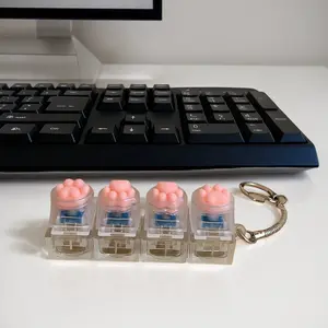 Mini Cat Paw-Shaped Mechanical Keyboard Keychain With LED Light Crystal Keycaps Stress Relief Toy