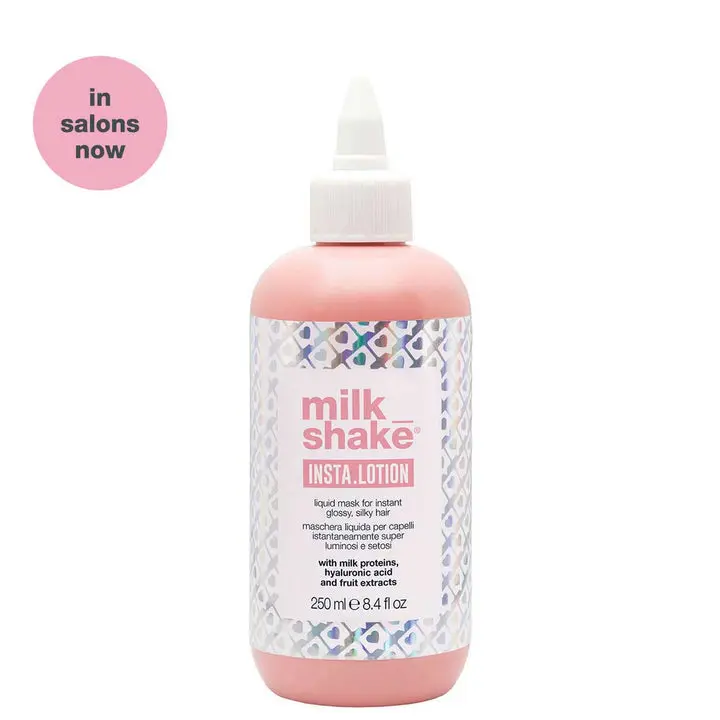 Milkshake Insta.Lotion Instant Shine & Restoring Liquid Hair Mask with Hyaluronic Acid, Milk Proteins, Blueberry & Lemon, 8.4 fl oz, Restore, Dry, Peach, All Hair Types