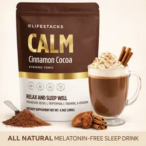 Lifestacks Sleep Drink Powder - Calm Evening Tonic for Relaxation - Cinnamon‑Cocoa Nighttime Superfood Drink Mix - Magnesium, L‑Theanine, Reishi Mushroom & L‑Tryptophan for Deep Sleep & Recovery, No Grogginess, Natural Wellness Boost