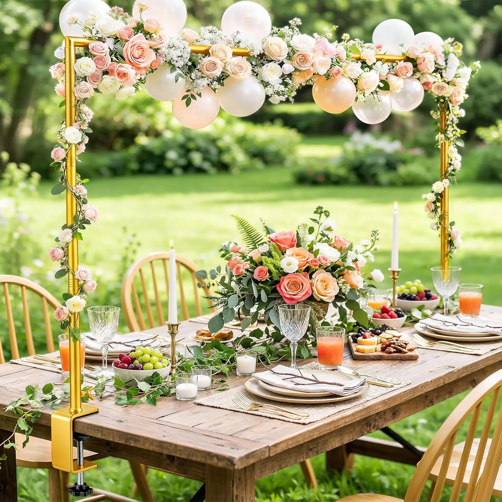 Over The Table Rod Stand with Clamps,Adjustable Height,Table Stands for Decoration, for Halloween Christmas Party Wedding Anniversary Decoration,Gold