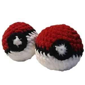 PokeBall Plushy - Red & White Crochet Design with Black Eye Detail, Soft and Adorable Texture