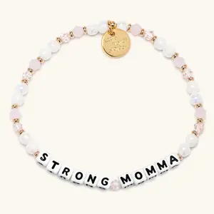 Little Words Project Strong Momma Bracelets - Breast Cancer Giveback, Glass & Crystal Beads, Trackable Kindness Design, Size-Selectable Fashion Costume Jewelry Bracelet & Bangle