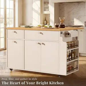 OMCHOM Kitchen Island with Storage Rolling Kitchen Island Cart with Drop Leaf Extension, Black Marble Top, Drawers, Spice Rack, Towel Bar, Mobile Kitchen Cart for Kitchen & Dining Room Walnut – Easy to Assemble, Built to Last