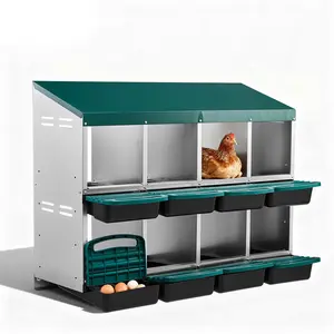 Chicken Nesting Boxes, 8 Compartments Metal Nesting Boxes for Chickens with Metal Legs, Wall Mount for Laying Eggs with Swing Perch and Roll Away Egg Collection for Chicken Coop