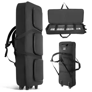 【FathersDayGift】VEVOR 61 Key Keyboard Case, 40.9 x 16.9 x 5.1 in Interior, Padded Rolling Piano Case with Wheels, Sturdy Handle, 3-Pocket Storage, Gig Bag with Smooth Wheels, for 88 Note Keyboards and Electric Piano
