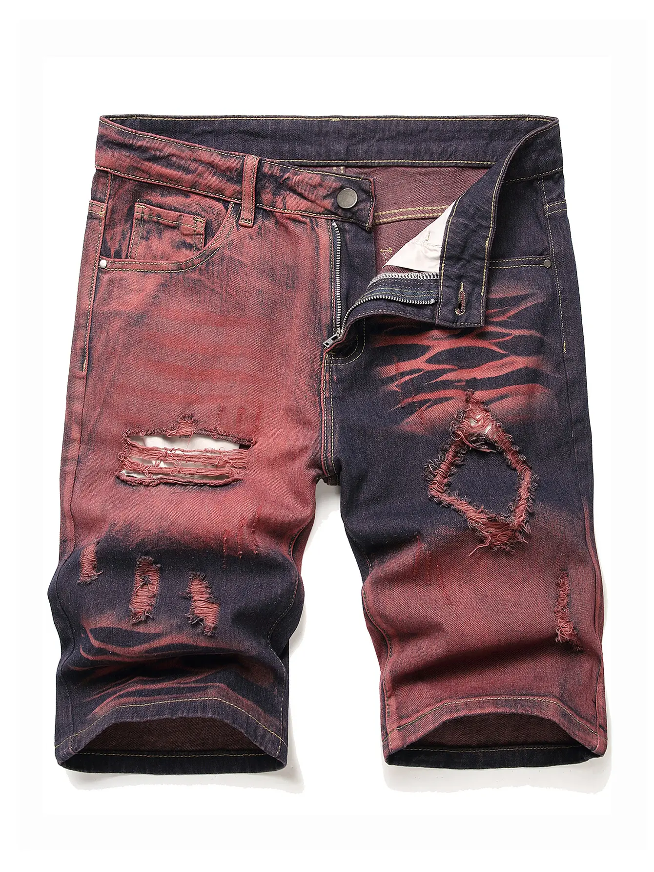 Men's Ripped Denim Shorts Distressed Slim Fit Jean Shorts for Men Casual Straight Fit Summer Ripped Shorts