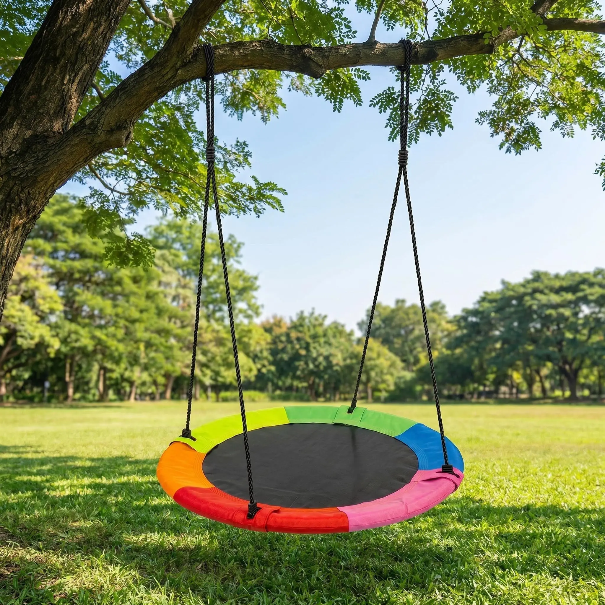 40-Inch Rainbow Round Saucer Play Swing Set - ASTM F963 Certified, 600 lb Capacity, Anti-Tip Multi Purpose Inflatable, UV-Resistant Unisex Outdoor Play Equipment with Inflatable Slide, Easy to Hang, Hardware Kit (2-13 Yrs) Backyard Gift