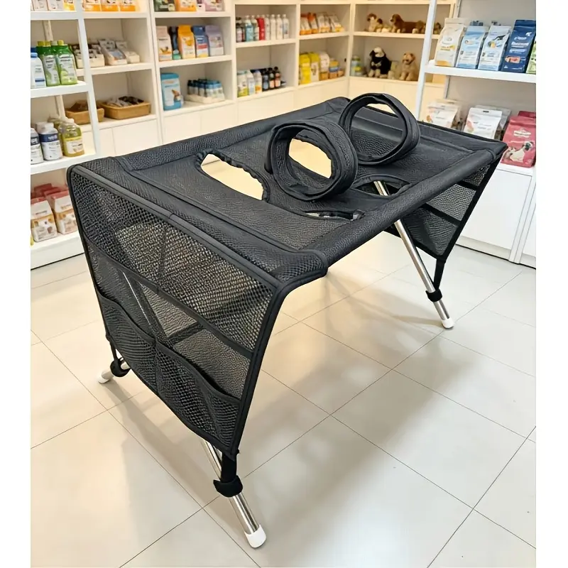 Small Dog & Cat Grooming Hammock with Stainless Steel Stand, Folds Flat, Joint Support, Nail Trim Safe Foldable Fixing Tool for Pet Grooming Tables, Bath Care
