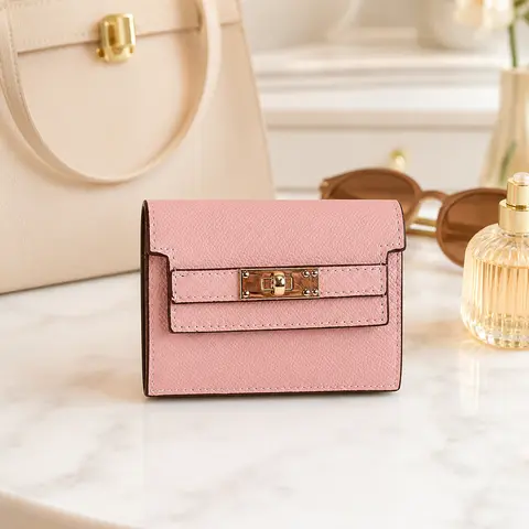 Women's Classic Elegant Plain Leather Wallet - Durable Fashion Home Organizer Storage Accessory, Eco-Friendly, Lightweight, Compact Handbag Fit, 5 Secure Metal Clasp Closures, Dustproof for Daily Casual Use