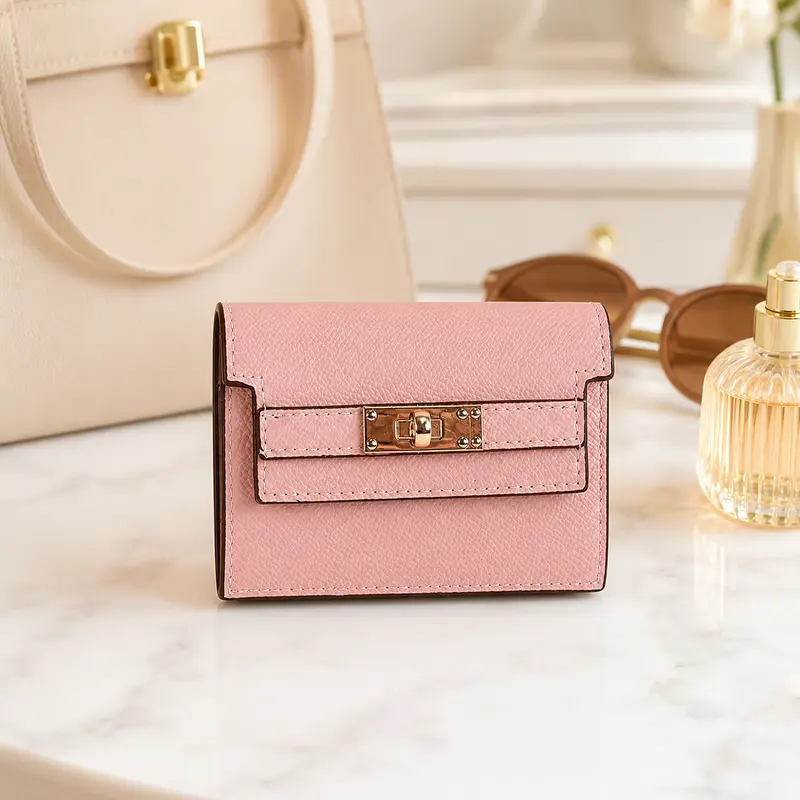 Women's Classic Elegant Plain Leather Wallet - Durable Fashion Home Organizer Storage Accessory, Eco-Friendly, Lightweight, Compact Handbag Fit, 5 Secure Metal Clasp Closures, Dustproof for Daily Casual Use