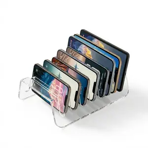 Acrylic Multi-Device Desktop Stand – 6/8-Slot Tablet & Cell Phone Holder, Clear Transparent Acrylic Organizer for Smartphones & Tablets – Space-Saving Compact Desktop Storage for Office, Home & Desk Organization