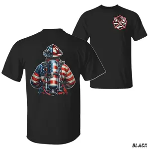 American Flag Firefighter T-Shirt, Firefighter Gear with Flag Graphic, Patriotic Fireman Cotton Tee, Support First Responders, Firefighter Apparel for Heroes