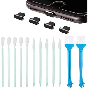 Metal Dust Plugs, Phone Speaker & Charger Cover Compatible with iPhone Pro/Max 15/14/13, Cleaning Kit with 16 Pieces