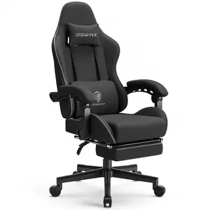 Dowinx Fabric Gaming Chair with Pocket Spring Cushion, Ergonomic Computer Chair with Footrest, Cloth Gamer Chair with Massage Lumbar Support and Headrest