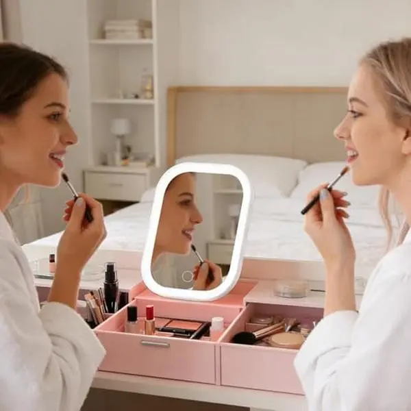 Portable LED Makeup Mirror – Dimmable and travel-friendly; a pocket-sized mirror perfect for desks—an excellent birthday gift.