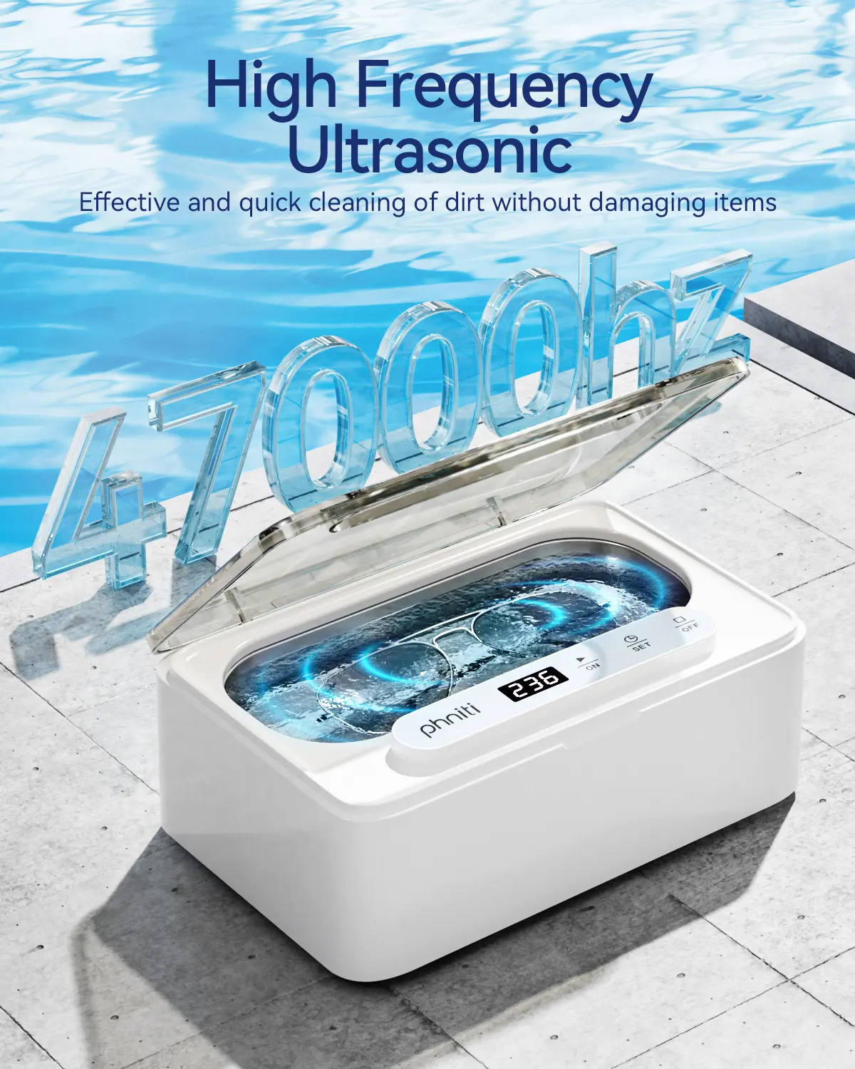 Phniti 18W 46kHz Ultrasonic Teeth Cleaner - Professional Dental Scaler for Braces, Aligners, Wear Retainers, Dentures, Mouth Guards, Jewelry, Rings Oral Care