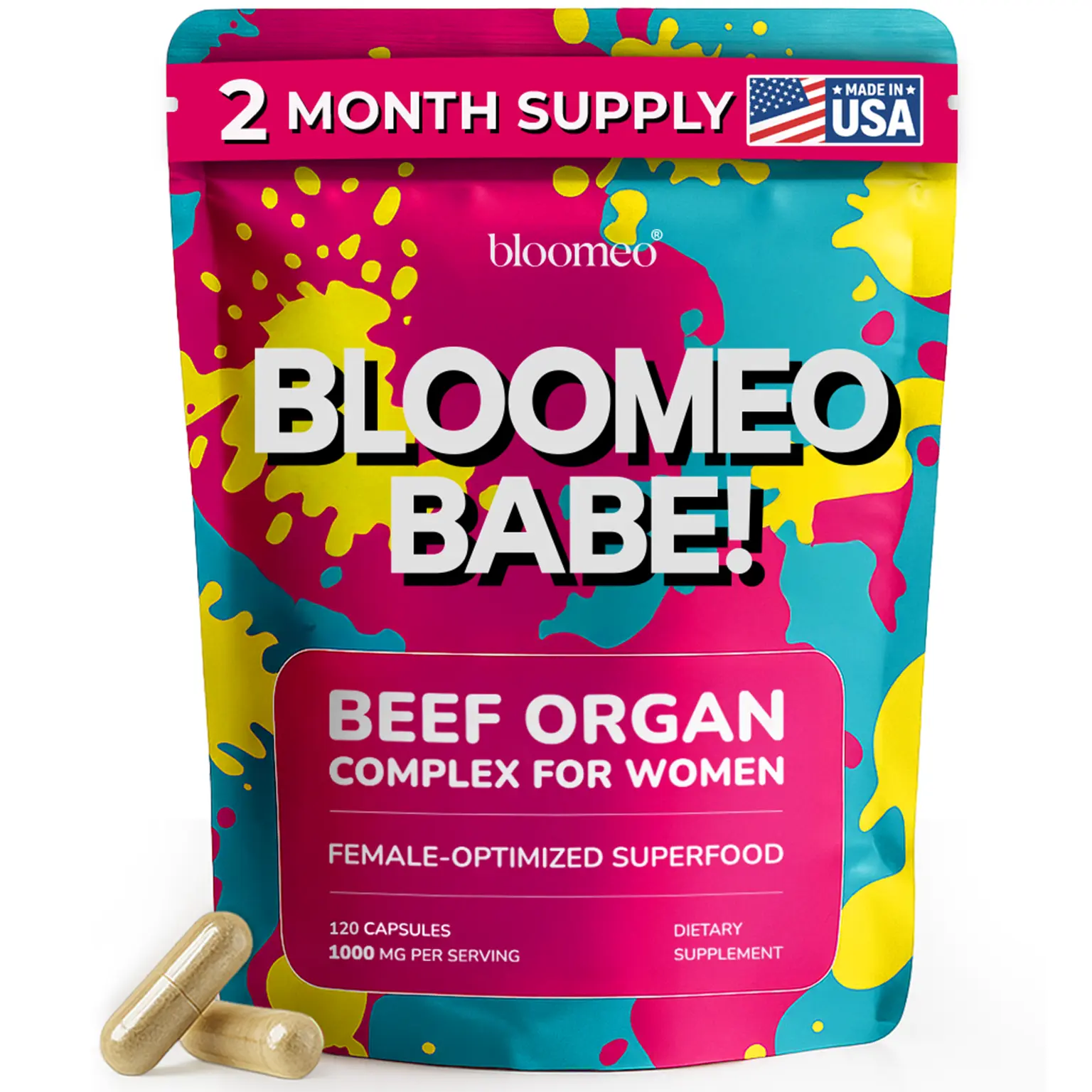 Beef Organ Supplement for Women – 100% Grass Fed Beef Liver, Kidney, Heart & Reproductive Organs – Primal Energy, Immunity, Hormone Balance & Wellness – Bloomeo Babe Queen of Superfoods