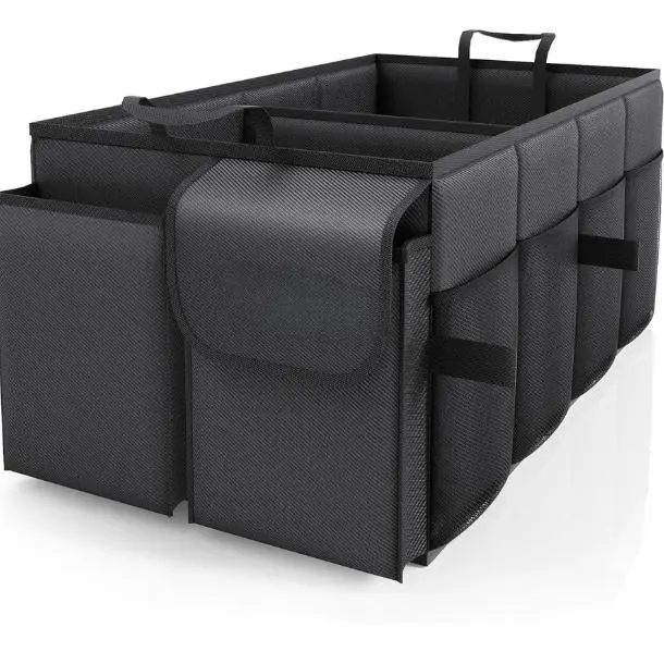 Trunk Organizer - Car Organizer, Foldable Trunk organizer for SUVs & Sedans, Sturdy Car Organization for Car Accessories, Tools, Sundries, Black, 2 Compartments, 21.3"×12.6"×10.6"