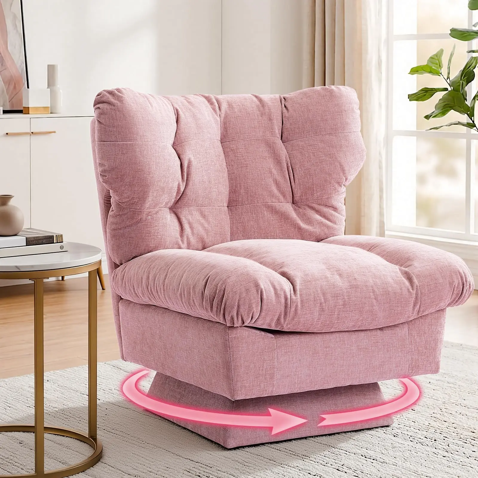 Garvee Modern 360-Degree Swivel Chair Upholstered in Cozy Chenille Fabric with Thick Cushion, Ideal for Living Room, Bedroom, or Waiting Area Seating, Combining Comfort and Style
