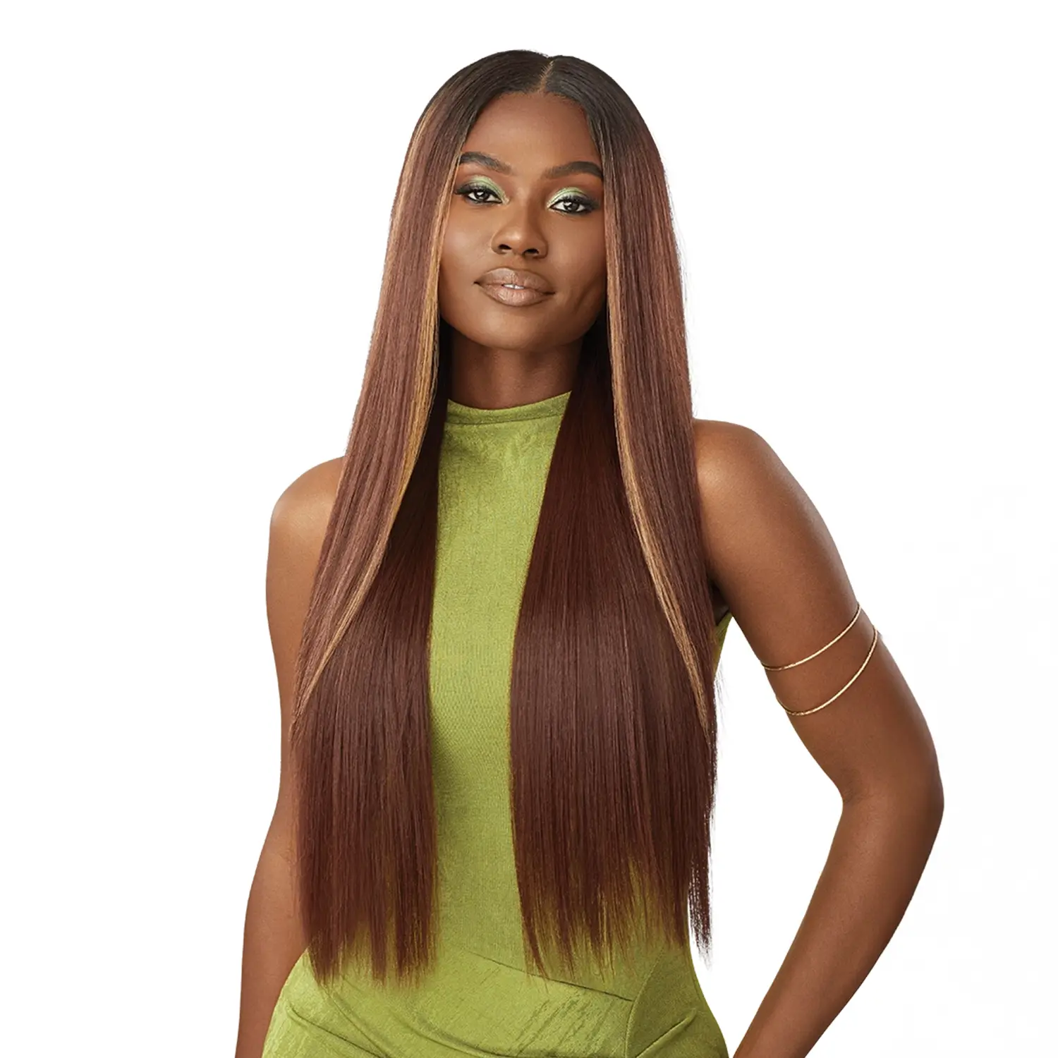 Outre Glueless HD 6X5 Pre-Cut Lace Front Closure Wig - Human Hair Blend, HHB-Sleek Yaki, 30" Length, All Day Wear Ear Design Glueless Wig for Women, Glueless Wigs