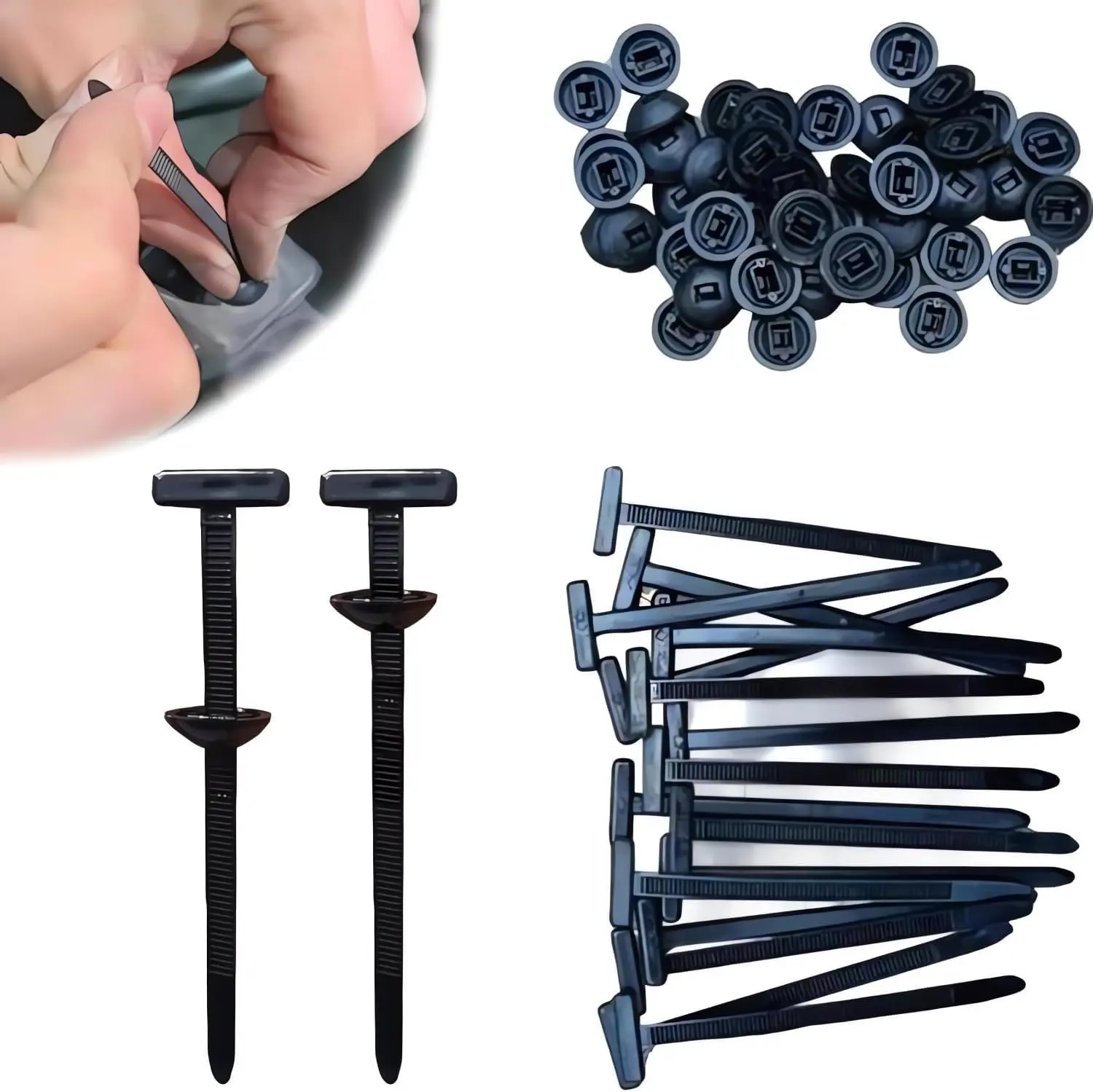 50PCS Nylon Universal Cable Tie Buckle – Heavy Duty Self-Locking Zip Ties Holder with Pin & Button Design, Plastic Cable Ties Tool Fasteners Car Body, UV Resistant Zipties for Car Daily Auto Fixing