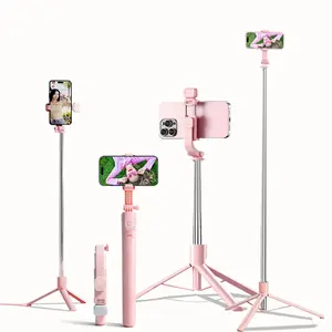 170cm/67inch Extendable Aluminum Selfie Stick Tripod, Compact, Fill Light & Bluetooth-compatible Remote, Compatible with iPhone/android, for Travel, Vlogging, Photography