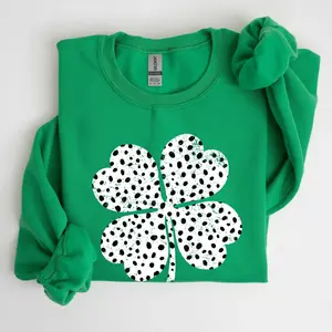 Polka Dot Vintage Shamrock Sweatshirt, Dalmatian Print St Patricks Day Sweater, Cute Retro Irish Clover Pullover, Lucky Green St Pattys Day Top