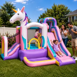 Backyard Kids Inflatable Bounce House with Slide, Bouncy Jump Castle, Indoor and Outdoor Jumping Bouncer, for Ages 3-10, Toddlers and Small Children, with Blower, 11.8' x 9.8' x 6.9', Pink Unicorn