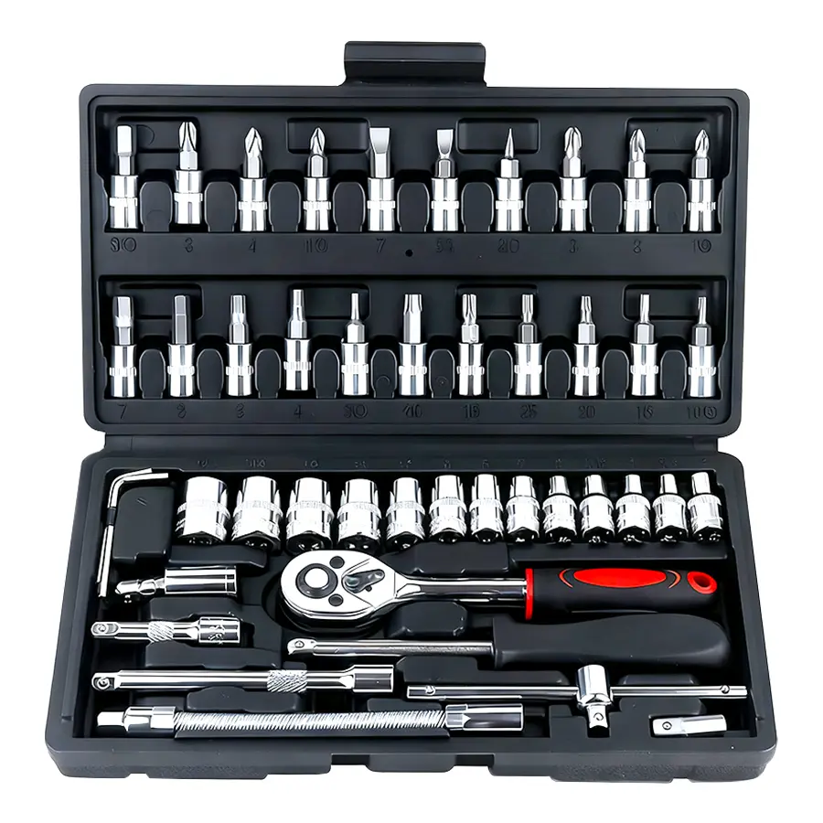 46PCS Ratchet Socket Wrench Tool Kit, Multifunctional DIY Hand Repair Hardware Set, Universal Repair Tools for Auto, Bicycle & Household Daily Maintenance
