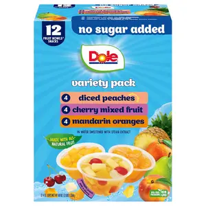 Diced Peaches, Mandarin Oranges, and Cherry Mixed Fruit with No Sugar Added Variety Pack - Fruit Bowls Snacks - 4 oz Bowls - 12 Pack