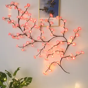 Wireless Remote LED Cherry Blossom Branch Lights | Flexible DIY Bendable Vine Garland Lamp | Romantic Floral Wall Decor for Bedroom Wedding Party