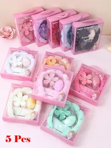 5 Pcs Girls Sponge Spa Headband Wristbands With Large Flower Hair Claw Clip Gift Set Hair Stuff Hair Accessories Set With Delicate Box For Party Gifts And Daily Use