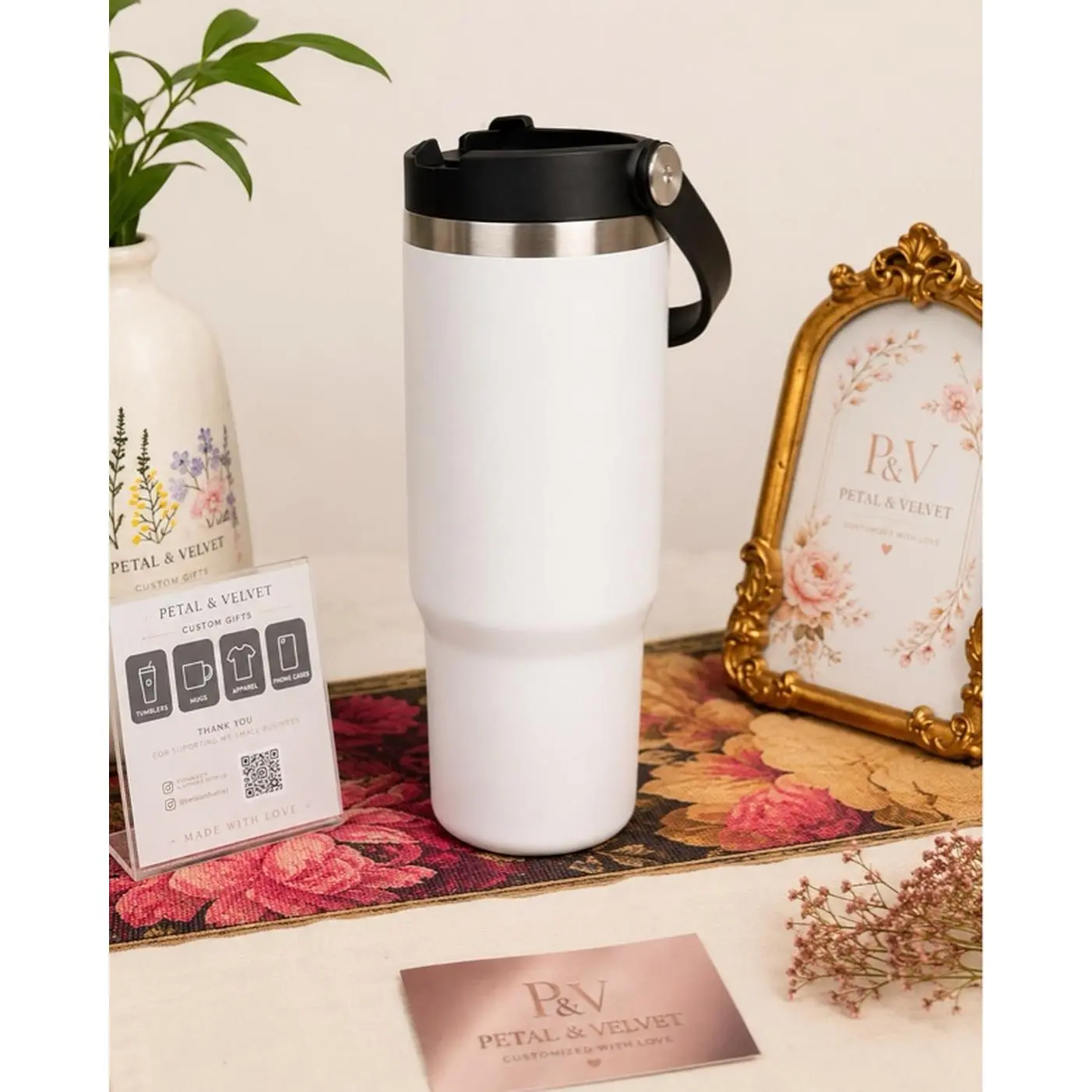 Petal & Velvet Custom 30oz Tumbler with Handle Personalized Sublimation Gift for Unique Present Ideas
